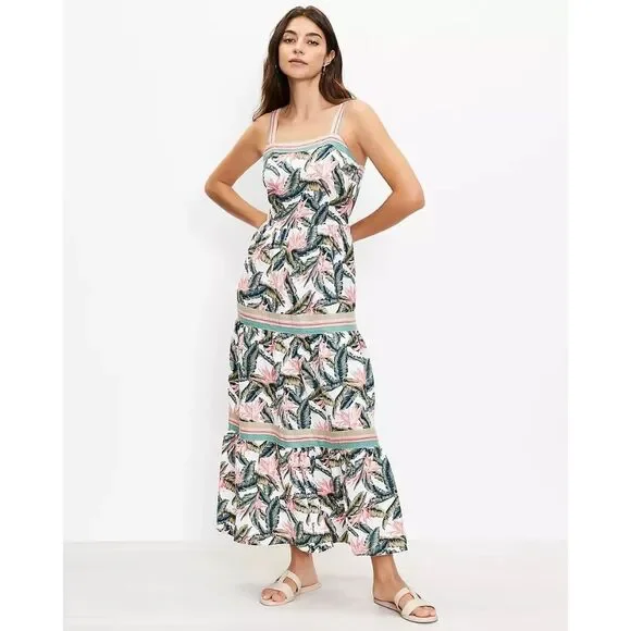 LOFT | Dresses | Loft Floral Paradise Tiered Maxi Dress Size Linen Viscose  Blend New | Poshmark